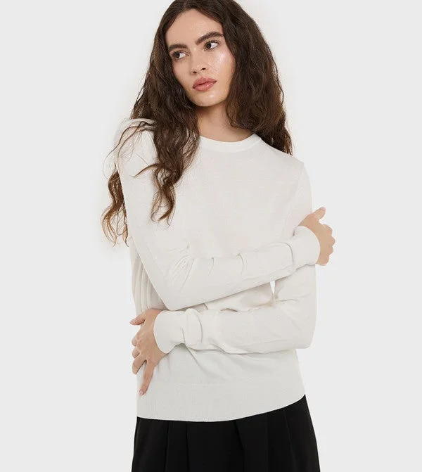 بي سي بي جي BCBG Basic Round Neck Flat Knit Sweater