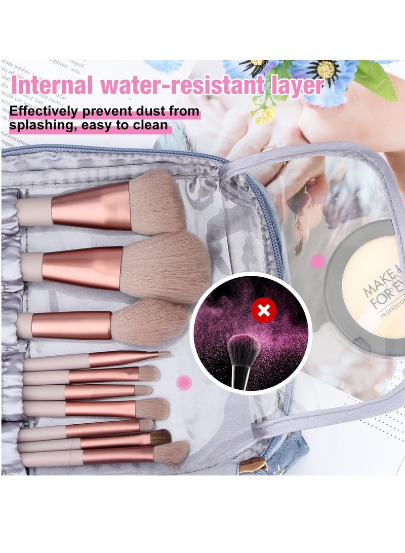 SYOSI Travel Makeup Bags for Women Velvet Makeup Bags Makeup Travel Case Small Cosmetic Bag with Handle Portable Makeup Brush Holder Organizer(Blue) - Image 3