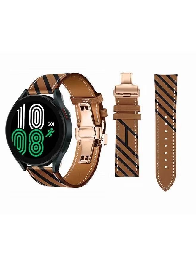 vesus Genuine Leather Replacement Band for samsung Galaxy Watch 4 40/44mm Brown/Black