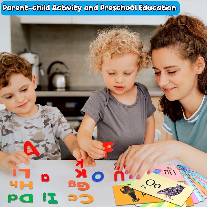 SOLARAE Magnetic Alphabet Letters Set with 26 Uppercase 26 Lowercase Letters 26 Animal Alphabet Cards, ABC Alphabet Fridge Draw Board Magnets Educational Letter Spelling Learning Cards for Toddlers - Image 5