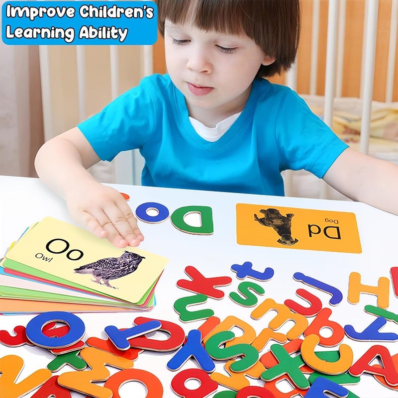 SOLARAE Magnetic Alphabet Letters Set with 26 Uppercase 26 Lowercase Letters 26 Animal Alphabet Cards, ABC Alphabet Fridge Draw Board Magnets Educational Letter Spelling Learning Cards for Toddlers - Image 2