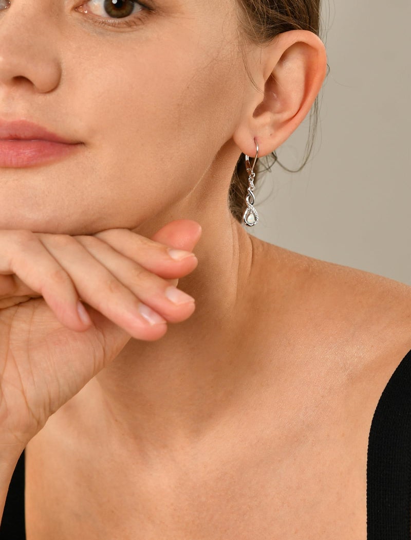 YL Twisted Dangle Drop Earrings 925 Sterling Silver Infinity Leverback Earrings Created Opal Jewelry for Women - Image 3