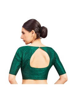 Studio Shringaar Studio Shringaar Women elbow length sleeves Readymade Raw Silk V Neck Saree Blouse (Green,38)  - Image 2