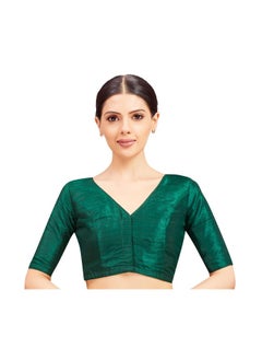 Studio Shringaar Studio Shringaar Women elbow length sleeves Readymade Raw Silk V Neck Saree Blouse (Green,38)  - Image 1