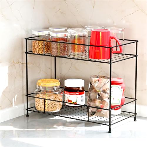 WonderStand NEXA| 2-Tier Standing Spice Rack Storage Organizer, Countertop Storage Shelf Organizer for Home and Kitchen (Black), Metal - Image 1