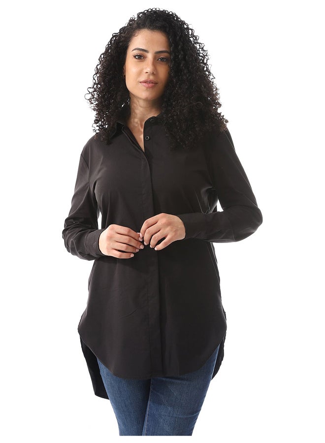 Andora Plain Long Buttons Down Black Shirt_Black  - Image 2