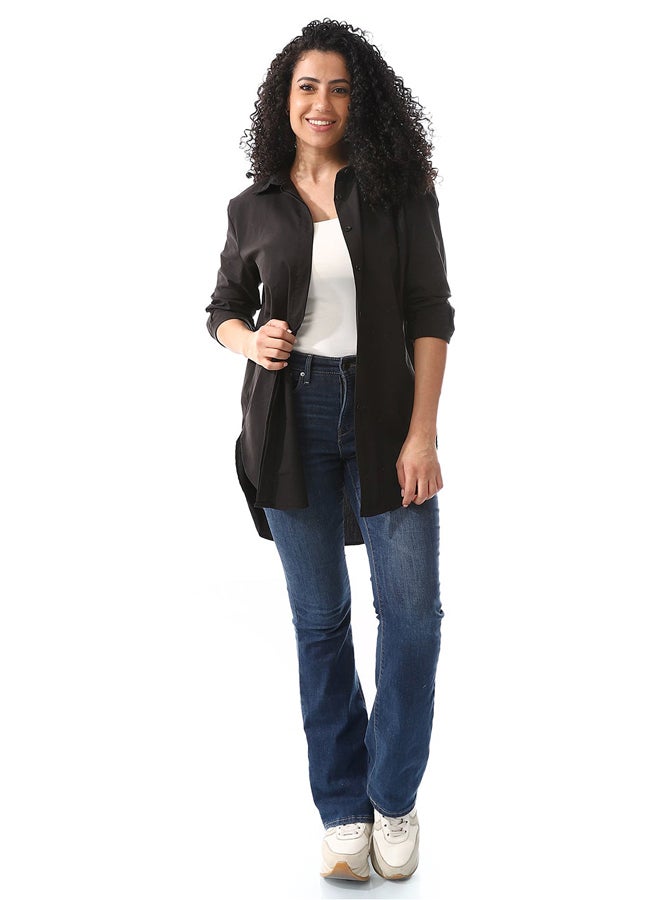Andora Plain Long Buttons Down Black Shirt_Black  - Image 1