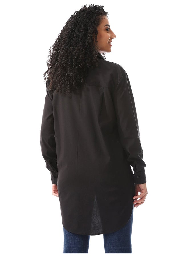 Andora Plain Long Buttons Down Black Shirt_Black  - Image 4