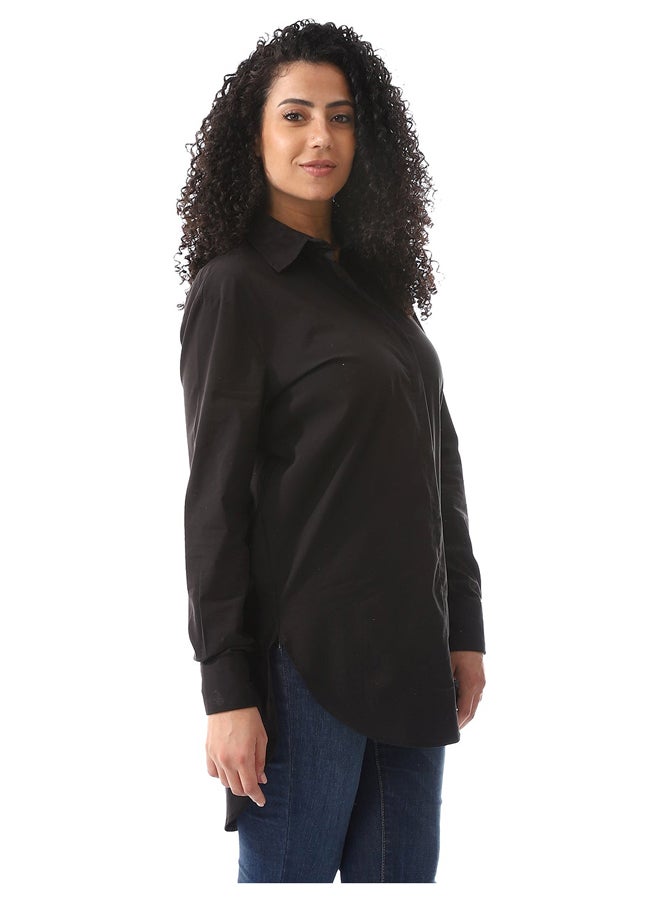 Andora Plain Long Buttons Down Black Shirt_Black  - Image 3