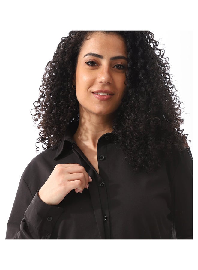 Andora Plain Long Buttons Down Black Shirt_Black  - Image 5