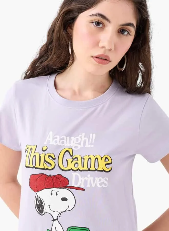 SP Characters Peanuts Print T-shirt with Crew Neck and Short Sleeves