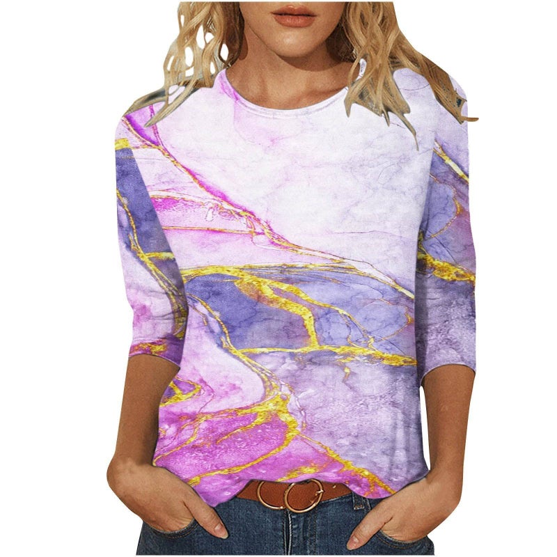 Women'S 3D Printed Crewneck 7-Sleeve T-Shirt - Image 1