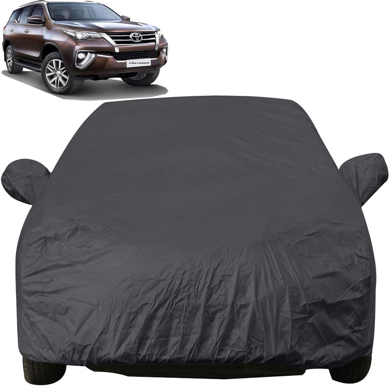 Autofact Car Body Cover with Mirror Pockets Compatible for Toyota Fortuner (Triple Stitched, Bottom Fully Elastic, Dark Grey) - Image 1