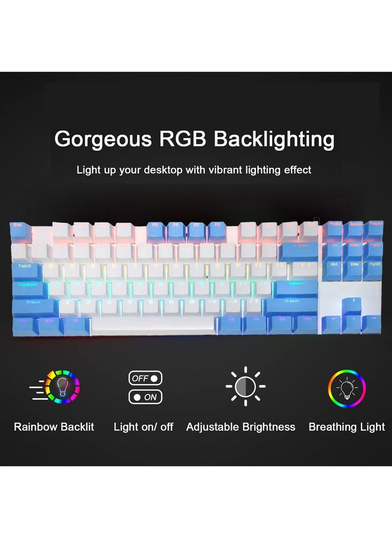 Rock Pow - 87 Keys Mechanical Gaming Keyboard USB Wired Keyboard Ergonomic Computer Keyboard with RGB LED Backlit Anti-ghosting Splash-Proof Ideal for PC/Mac - Image 1