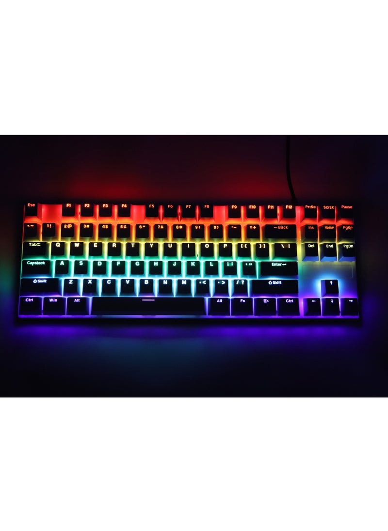 Rock Pow - 87 Keys Mechanical Gaming Keyboard USB Wired Keyboard Ergonomic Computer Keyboard with RGB LED Backlit Anti-ghosting Splash-Proof Ideal for PC/Mac - Image 1