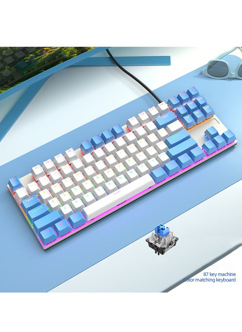 Rock Pow - 87 Keys Mechanical Gaming Keyboard USB Wired Keyboard Ergonomic Computer Keyboard with RGB LED Backlit Anti-ghosting Splash-Proof Ideal for PC/Mac - Image 1