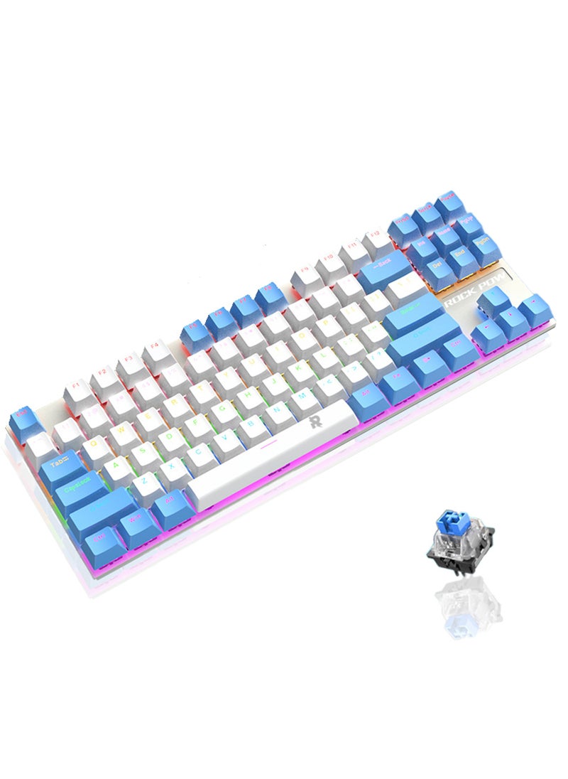 Rock Pow - 87 Keys Mechanical Gaming Keyboard USB Wired Keyboard Ergonomic Computer Keyboard with RGB LED Backlit Anti-ghosting Splash-Proof Ideal for PC/Mac - Image 1