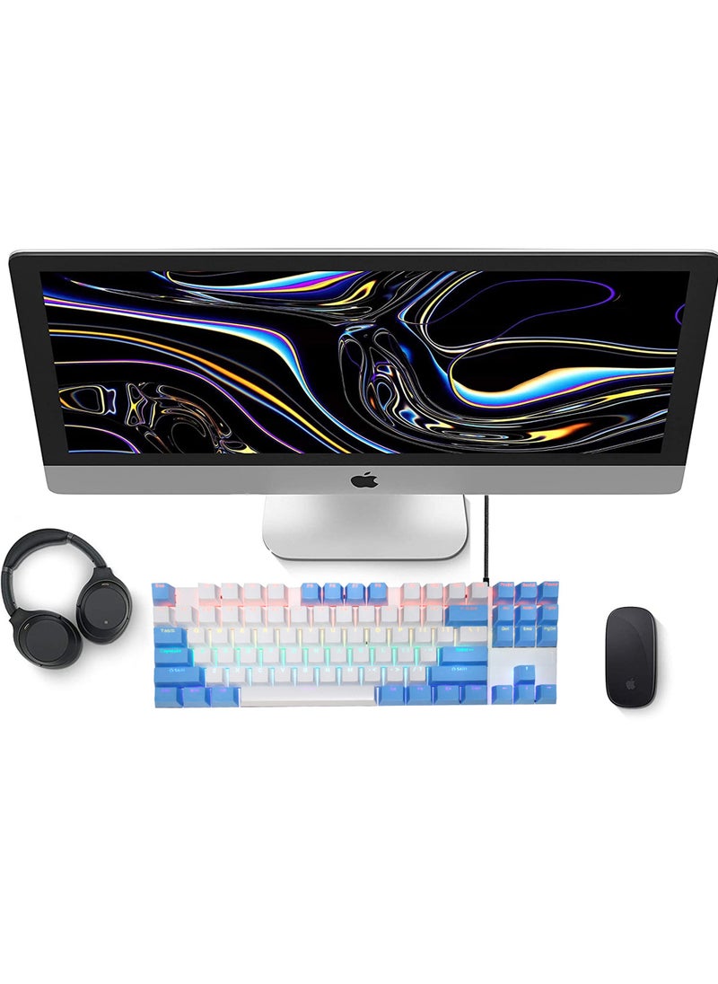 Rock Pow - 87 Keys Mechanical Gaming Keyboard USB Wired Keyboard Ergonomic Computer Keyboard with RGB LED Backlit Anti-ghosting Splash-Proof Ideal for PC/Mac - Image 1