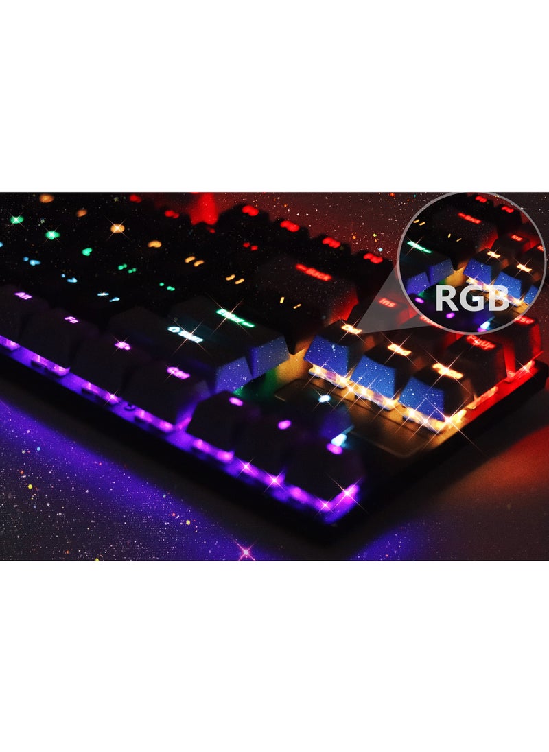 Rock Pow - 87 Keys Mechanical Gaming Keyboard USB Wired Keyboard Ergonomic Computer Keyboard with RGB LED Backlit Anti-ghosting Splash-Proof Ideal for PC/Mac - Image 1