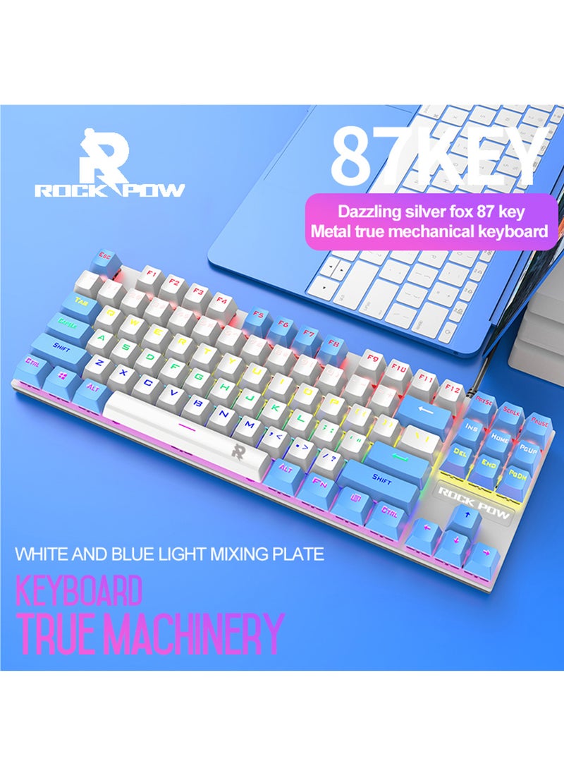 Rock Pow - 87 Keys Mechanical Gaming Keyboard USB Wired Keyboard Ergonomic Computer Keyboard with RGB LED Backlit Anti-ghosting Splash-Proof Ideal for PC/Mac - Image 1