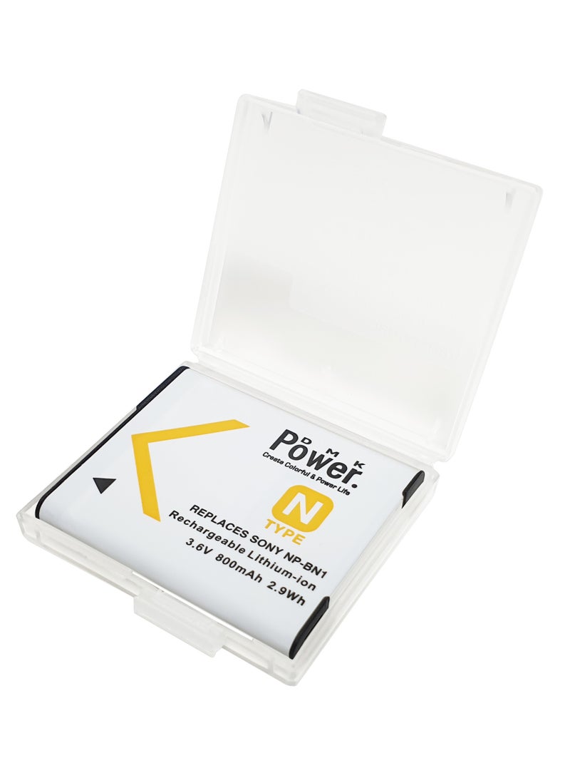 DMK Power NP-BN1 800mAh Battery with Battery Protection Box Compatible with Sony DSC-QX10, DSC-QX30, DSC-QX100, DSC-TX100V, DSC-TX200V, DSC-W800, DSC-W810, DSC-W830, DSC-WX150, DSC-WX220 ect, - Image 1