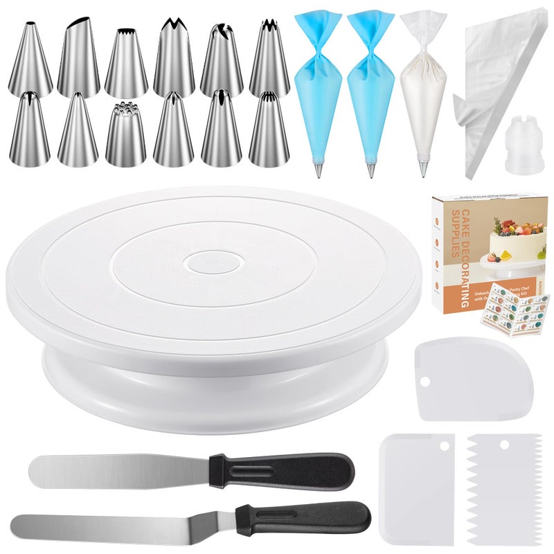 Kootek 71PCs Cake Decorating Kit, Baking Supplies Tools - Includes Cake Stand Turntable, 12 Icing Piping Tips Set, 2 Frosting Spatulas, 3 Scrapers, 50+2 Piping Bags, Coupler, Video Tutorial, Booklet - Image 1