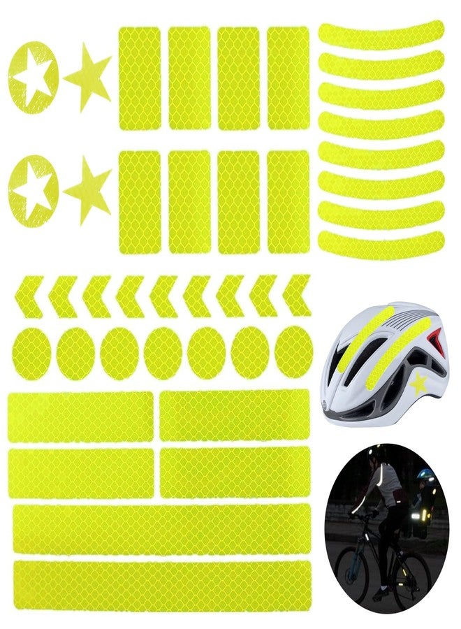 DXMWWTP 42Pcs Reflective Stickers, Reflective Helmet Bicycle Sticker, Driveway Reflectors, BikeReflective Tape, NightSafety Stickers for Bicycle, Motorcycle, Scooter, 8 Shapes (Fluorescent Yellow-Green) - Image 1