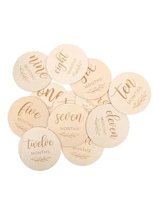 12Pcs Wooden Neutral Baby Milestone Discs Double Sided Engraved Monthly Photo Props For Newborn Growth And Baby Shower Photography - Image 1