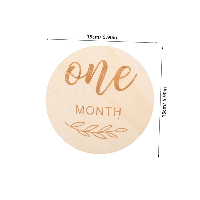 12Pcs Wooden Neutral Baby Milestone Discs Double Sided Engraved Monthly Photo Props For Newborn Growth And Baby Shower Photography - Image 3