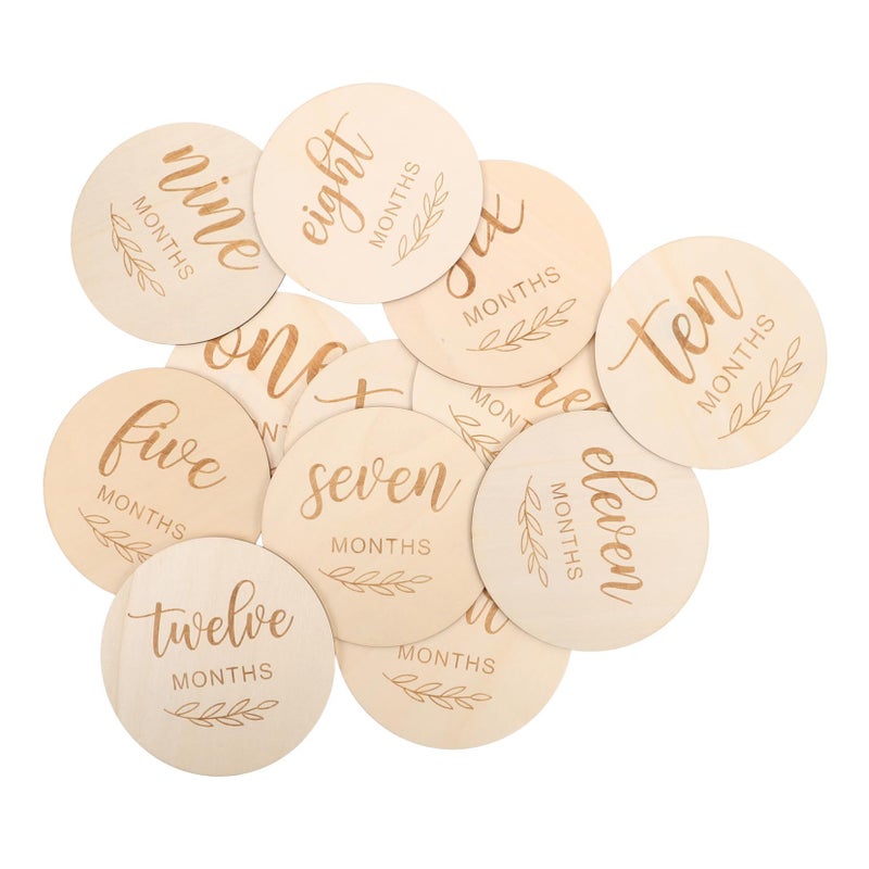 12Pcs Wooden Neutral Baby Milestone Discs Double Sided Engraved Monthly Photo Props For Newborn Growth And Baby Shower Photography - Image 2