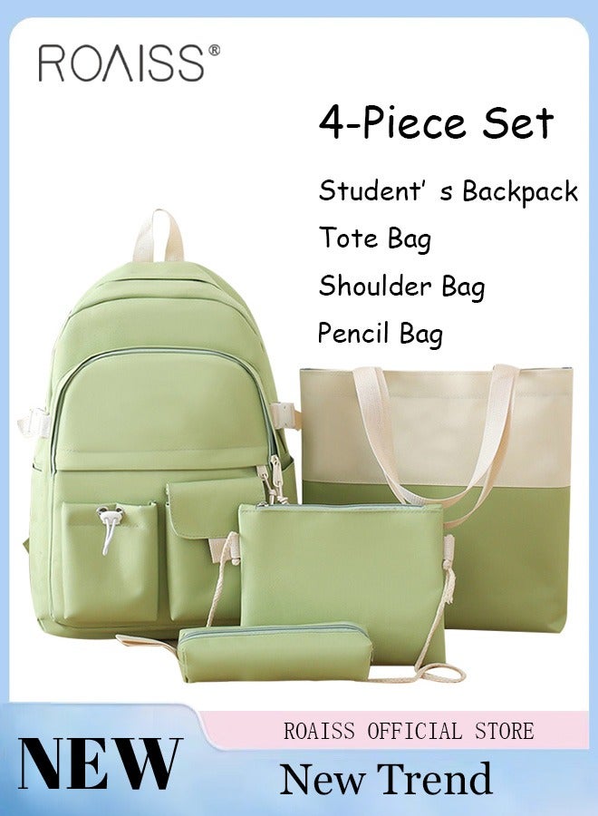 roaiss 4 Pcs Letter Graphic Colorblock Backpack Set Cute Sweet Large Capacity School Bag Bookbag Shoulder Totes Pencil Case for Kids Girls Middle School Students  - Image 1