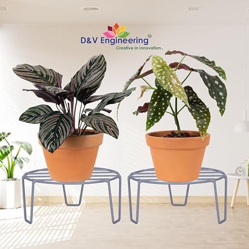 D&V ENGINEERING - Creative in innovation D&V Engineering Iron Plant Stand for Balcony and Garden | Indoor or Outdoor Flower Pot Stand for Living Room | Planter Stand for Balcony | 50kg Weight Capacity | Pack of 4, Grey - Image 4