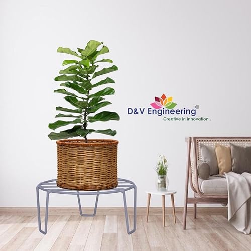 D&V ENGINEERING - Creative in innovation D&V Engineering Iron Plant Stand for Balcony and Garden | Indoor or Outdoor Flower Pot Stand for Living Room | Planter Stand for Balcony | 50kg Weight Capacity | Pack of 4, Grey - Image 2