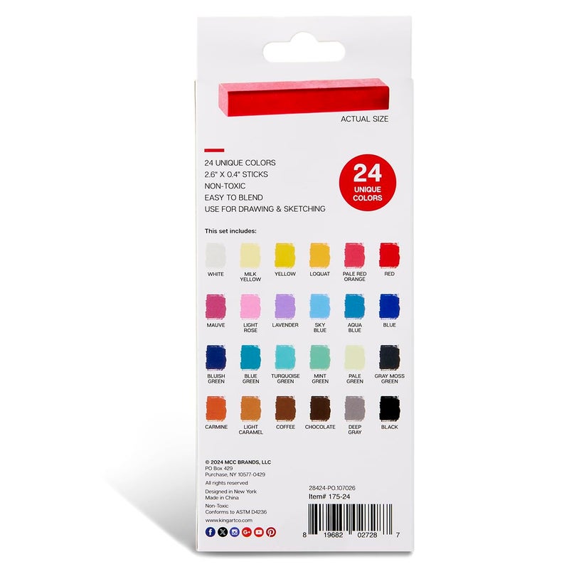KINGART 24-Piece Chalk Pastels Set - Vibrant Colors, Acid-Free and Non-Toxic, Ideal for Drawing, Blending, and Shading, Perfect for Artists, Students, Beginners and Creative Projects - Image 2