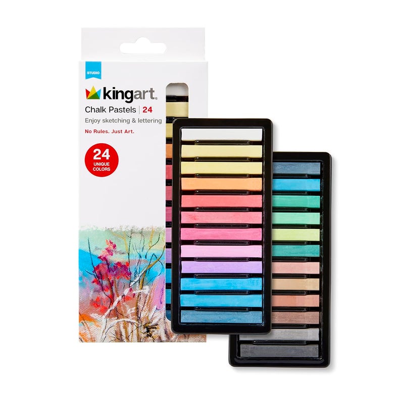 KINGART 24-Piece Chalk Pastels Set - Vibrant Colors, Acid-Free and Non-Toxic, Ideal for Drawing, Blending, and Shading, Perfect for Artists, Students, Beginners and Creative Projects - Image 1