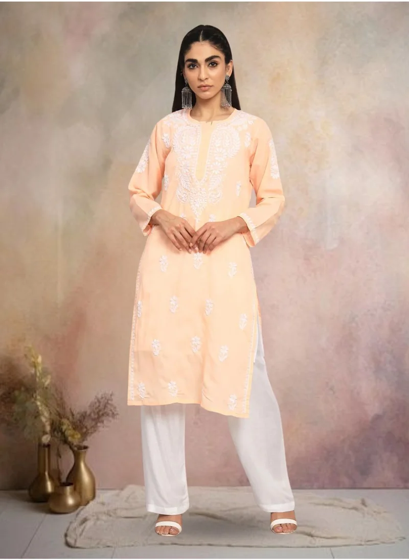 Alaya Hand Embroidered Chikankari Cotton Straight Kurta-AL3561