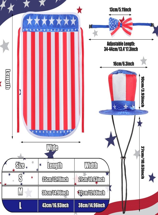 JaGely 3 Pcs 4th of July Dog Outfit Memorial Day Dog Costume Set Includes Top Hat, American Flag Bow Tie Collar and Cape Patriotic Pet Outfit for Dogs Cats Puppy Kitten(L,Classic) - Image 2