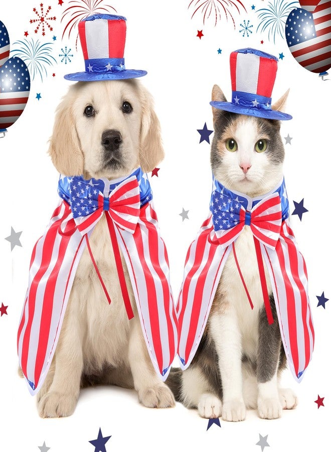 JaGely 3 Pcs 4th of July Dog Outfit Memorial Day Dog Costume Set Includes Top Hat, American Flag Bow Tie Collar and Cape Patriotic Pet Outfit for Dogs Cats Puppy Kitten(L,Classic) - Image 5