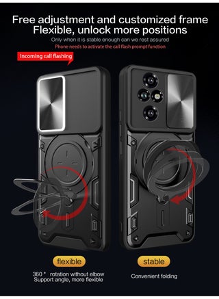 for Honor 200 Pro 5G Case, غطاء عدسة الكاميرا الشريحة, حامل الحلقة المغناطيسية كيكستاند حالة الهاتف الوقائي لشرف 200 Pro 5G, أسود - view 4