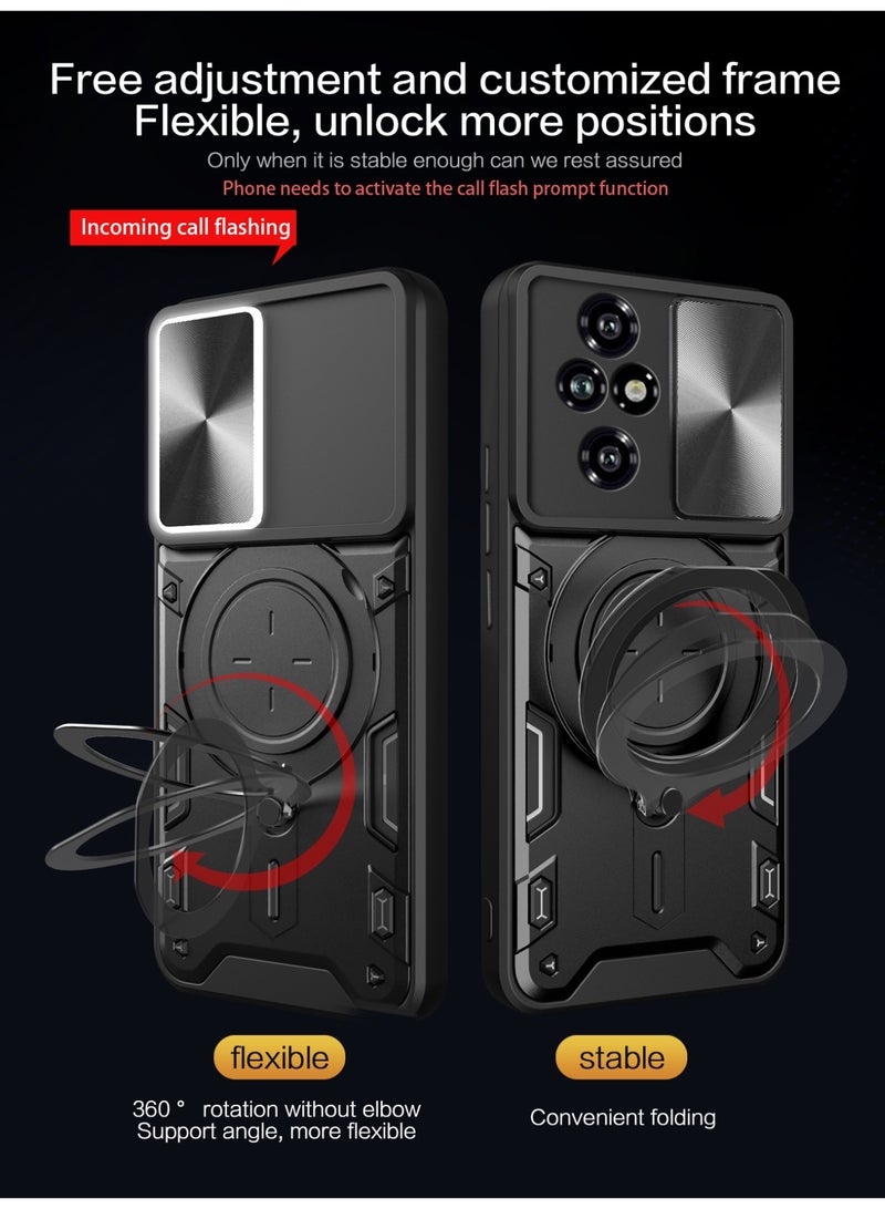 SanHu for Honor 200 Pro 5G Case, Slide Camera Lens Cover, Magnetic Ring Holder Kickstand Protective Phone Case for Honor 200 Pro 5G, Black - Image 4