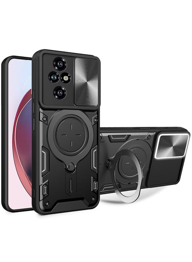 SanHu for Honor 200 Pro 5G Case, Slide Camera Lens Cover, Magnetic Ring Holder Kickstand Protective Phone Case for Honor 200 Pro 5G, Black - Image 1