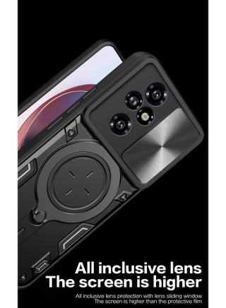 for Honor 200 Pro 5G Case, غطاء عدسة الكاميرا الشريحة, حامل الحلقة المغناطيسية كيكستاند حالة الهاتف الوقائي لشرف 200 Pro 5G, أسود - view 3