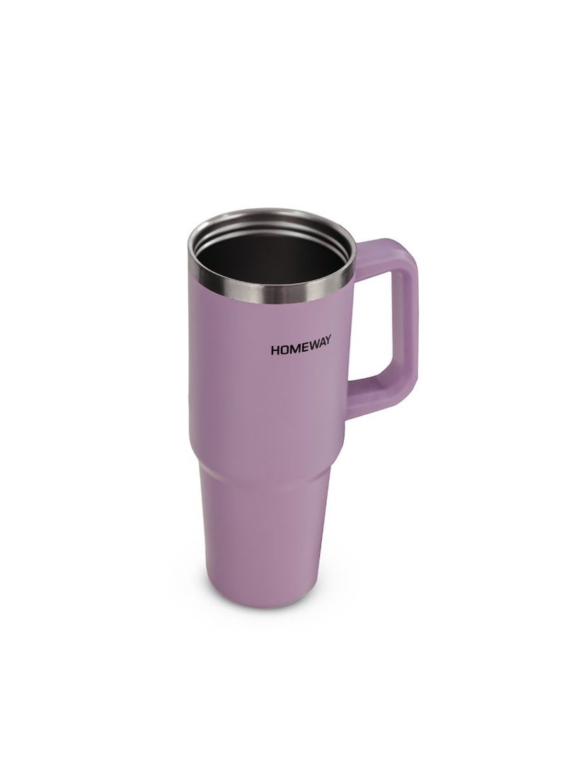 Homeway HW3970 Stainless Steel Double Wall Vacuum Mug 30oz (887ml), 304 Stainless Steel Insulated Travel Tumbler with Handle & BPA-Free Reusable Straw, Matte Finish - Image 2
