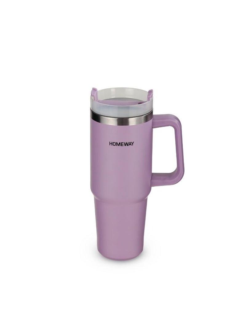 Homeway HW3970 Stainless Steel Double Wall Vacuum Mug 30oz (887ml), 304 Stainless Steel Insulated Travel Tumbler with Handle & BPA-Free Reusable Straw, Matte Finish - Image 5
