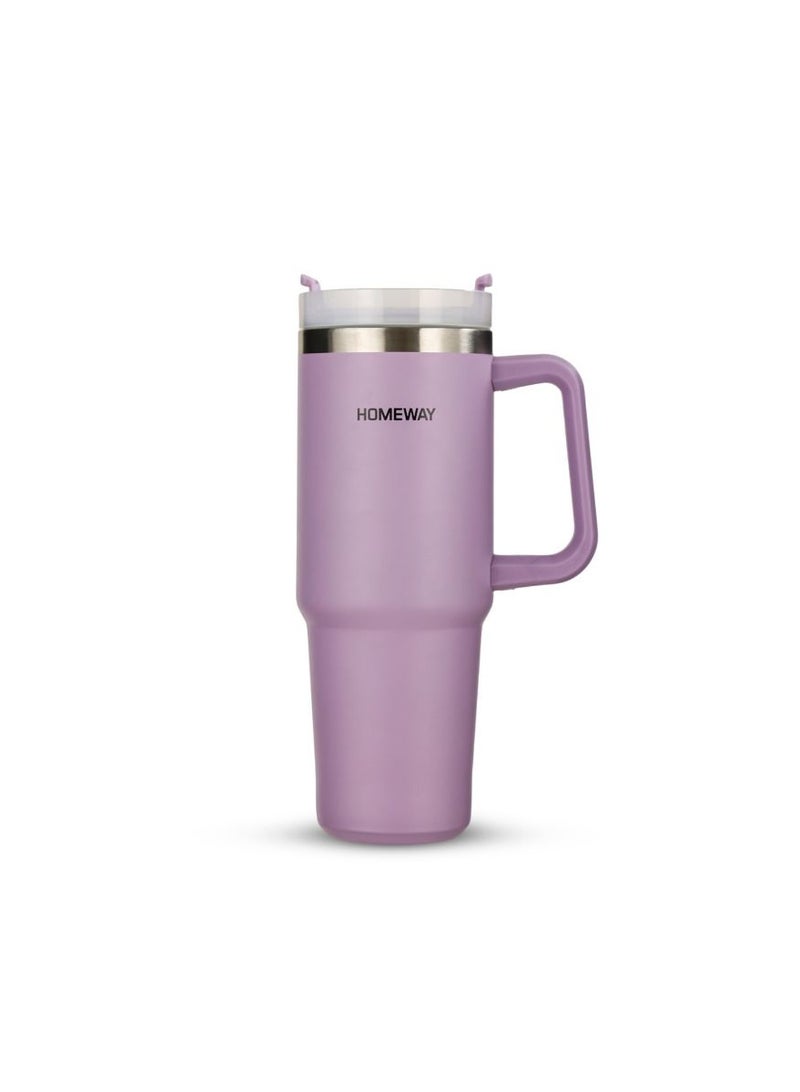 Homeway HW3970 Stainless Steel Double Wall Vacuum Mug 30oz (887ml), 304 Stainless Steel Insulated Travel Tumbler with Handle & BPA-Free Reusable Straw, Matte Finish - Image 1