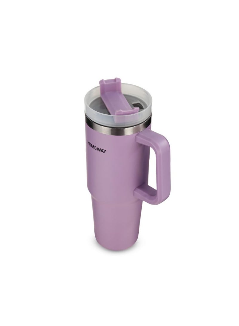Homeway HW3970 Stainless Steel Double Wall Vacuum Mug 30oz (887ml), 304 Stainless Steel Insulated Travel Tumbler with Handle & BPA-Free Reusable Straw, Matte Finish - Image 4