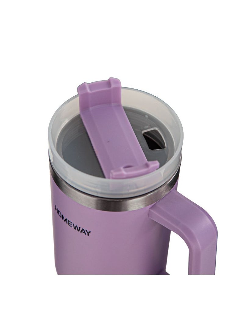 Homeway HW3970 Stainless Steel Double Wall Vacuum Mug 30oz (887ml), 304 Stainless Steel Insulated Travel Tumbler with Handle & BPA-Free Reusable Straw, Matte Finish - Image 3