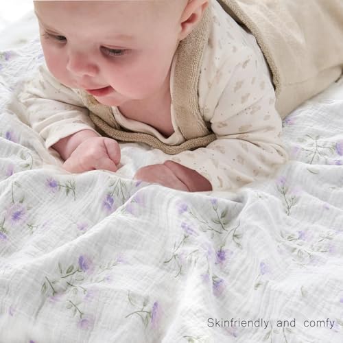 BOPRIO Baby Blankets for Unisex Boys Girls Super Soft Nursery Minky Blankets with Breathable Muslin Cotton Front and 3D Touch Dotted Fleece Backing Floral Printed Bed Throws Newborn 30 x 40 Inch - Image 3