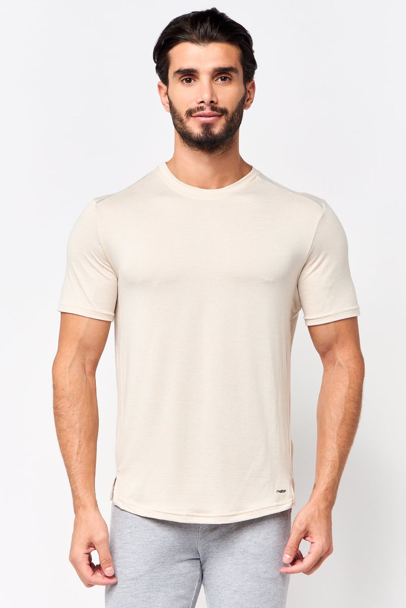 MOTION Men Sportswear Fit Short Sleeve Training T-Shirt, Beige - Image 1