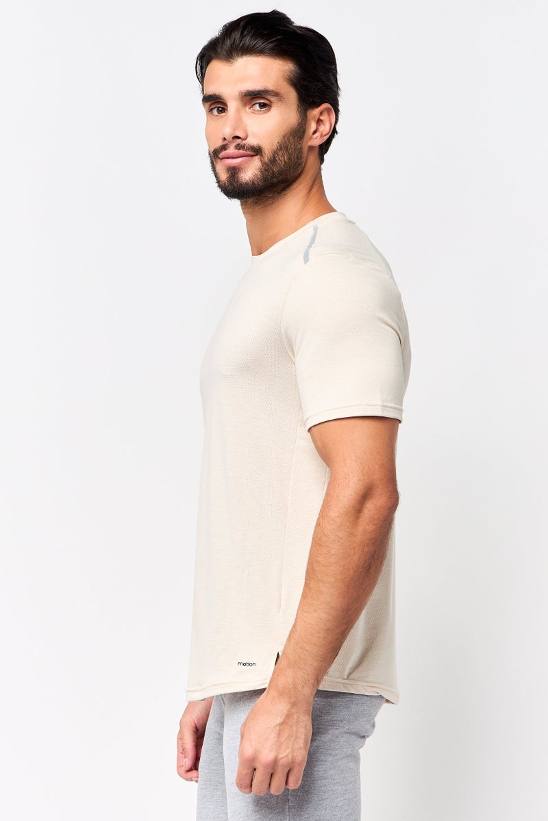 MOTION Men Sportswear Fit Short Sleeve Training T-Shirt, Beige - Image 3